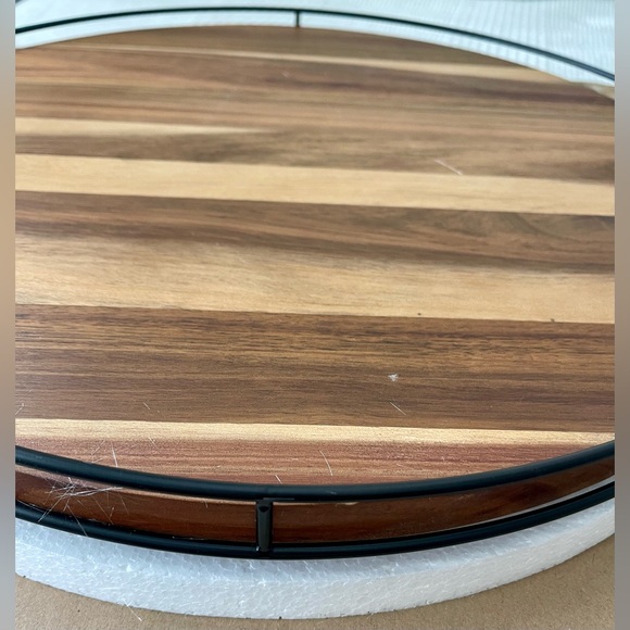 Hearth & Hand Magnolia 18" Wooden Lazy Susan with Metal Trim Brown/Black NIB - Picture 4 of 4